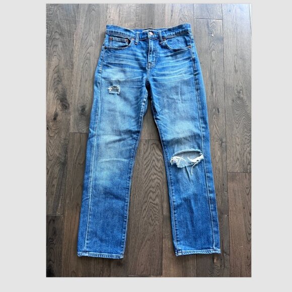 Madewell Denim - Madewell High Rise Straight Crop Jeans Size 26 Medium Wash Distressed Denim